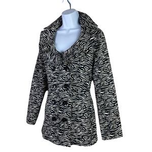 Sandro Studio Trench Coat Jacket Zebra Print Ruffled Lapels Black White Size S